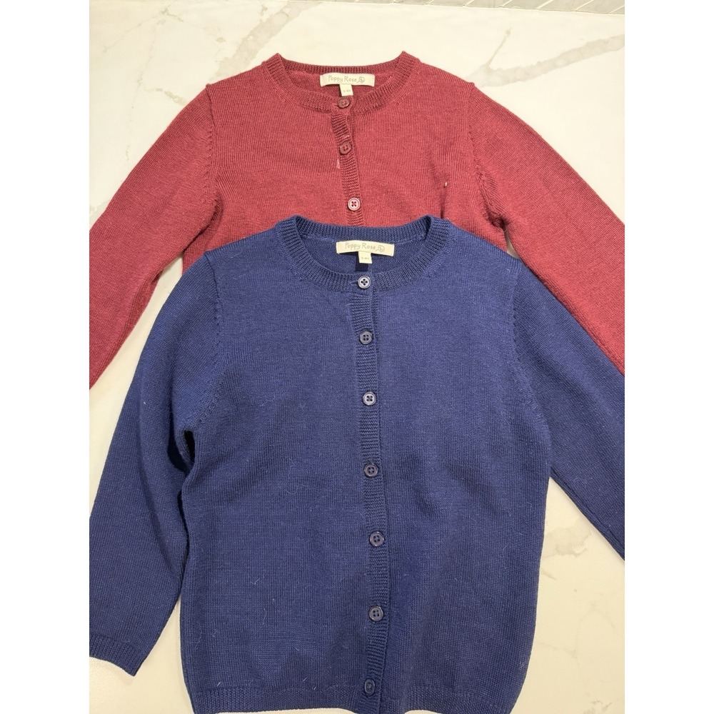 Poppy Rose Lot Of 2 Girls Sz 3-4 Years 100% Merino Wool Sweater Cardigan Preppy